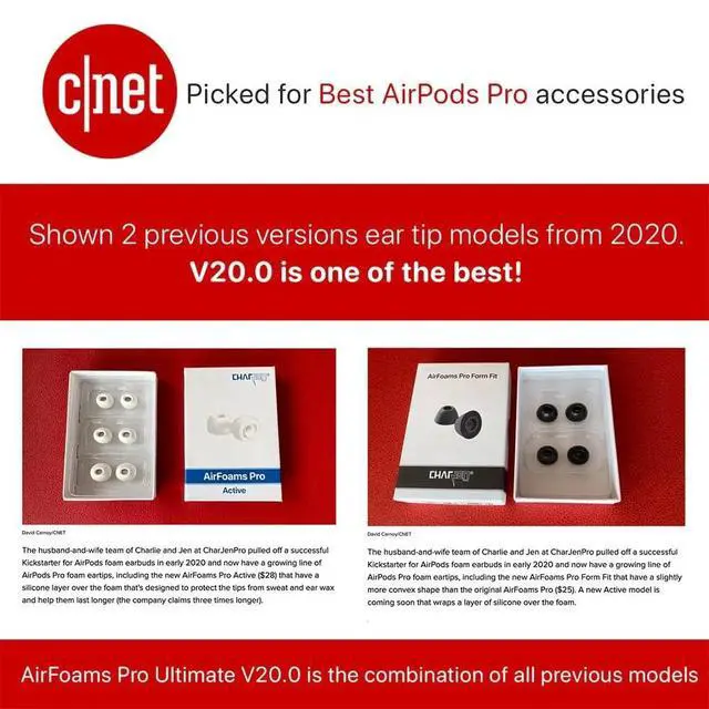 Alt view image 6 of 7 - AirFoams Pro Ultimate V20.0 Memory Foam Ear Tips for AirPods Pro 3 Anti Slip, All Day Comfort, Stays Secure in Ear, Better Sound, Noise Cancelling (3 Pairs Included - S/M/L)