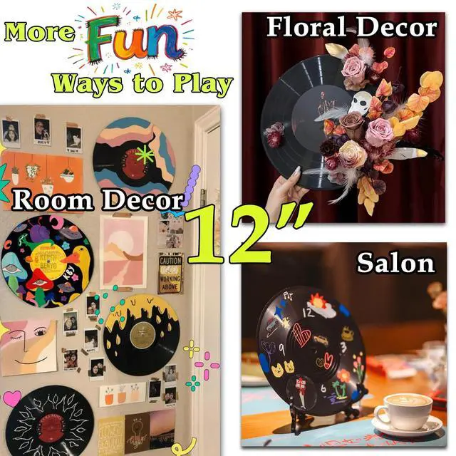 Alt view image 6 of 7 - 5 12 Inch & 10 7 Inch Vinyl Records Decor Set, Double-Sided Blank Records with 14 Pens, 30 Labels, Triple Display Methods, Popular Vinyl Records for Birthday Guestbook Party Decor