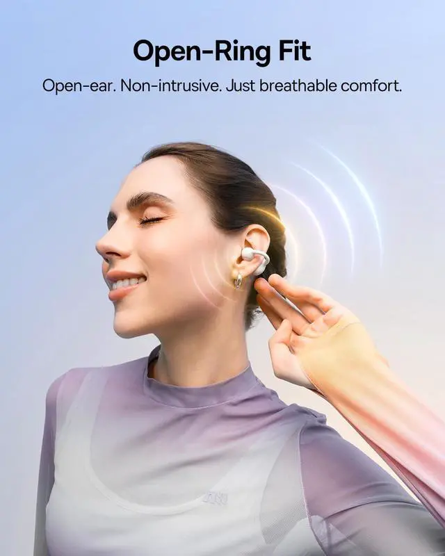 Alt view image 2 of 7 - Bass BC1 Open Ear Earbuds Clip-On Headphones, Open-Ring Comfort with Tri-Curve Snug Clip, Powerful Sound with SuperBass, 4-Mic Clear Calls, IP55 Waterproof, 38H Playtime, Lightweight