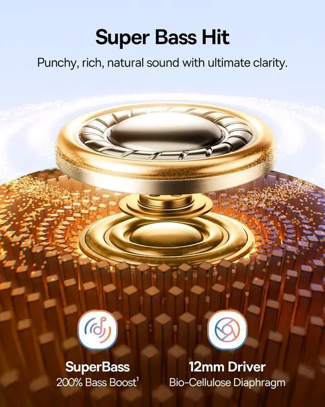 Alt view image 4 of 7 - Bass BC1 Open Ear Earbuds Clip-On Headphones, Open-Ring Comfort with Tri-Curve Snug Clip, Powerful Sound with SuperBass, 4-Mic Clear Calls, IP55 Waterproof, 38H Playtime, Lightweight