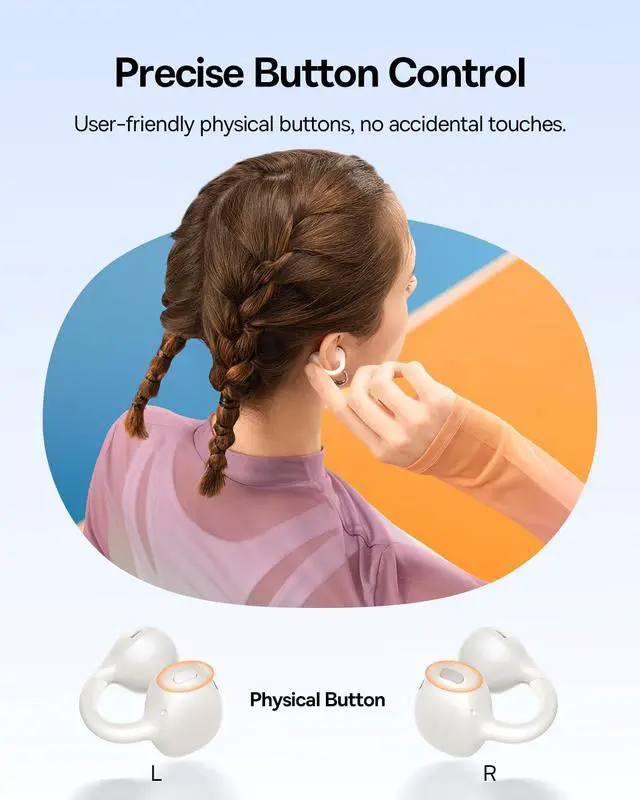 Alt view image 7 of 7 - Bass BC1 Open Ear Earbuds Clip-On Headphones, Open-Ring Comfort with Tri-Curve Snug Clip, Powerful Sound with SuperBass, 4-Mic Clear Calls, IP55 Waterproof, 38H Playtime, Lightweight