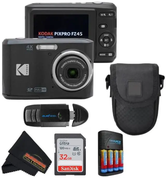 Main image of PIXPRO FZ45 16MP CMOS Sensor Digital Camera 5X Optical Zoom with Sunshine Photo Microfiber Cleaning Cloth (Advanced Bundle, Black)