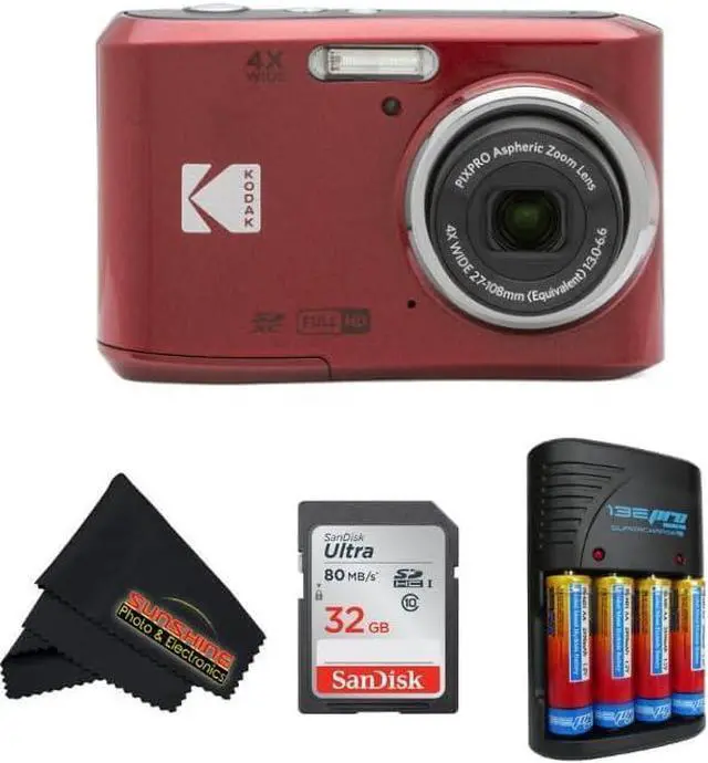 Main image of PIXPRO FZ45 16MP CMOS Sensor Digital Camera 5X Optical Zoom with Sunshine Photo Microfiber Cleaning Cloth (Basic Bundle, Red)