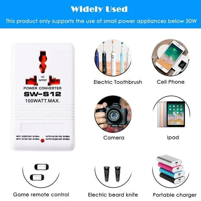 Alt view image 4 of 7 - 110V to 220V Step Up & Down Power Voltage Converter 100 Watt Transformer for Travel,White