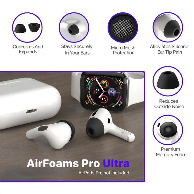 Alt view image 5 of 7 - AirFoams Pro Ultra V5.0 Memory Foam Ear Tips for AirPods Pro 1 & 2 Black Color, Anti Slip, Better All Day Comfort, Don't Fall Out, Noise Cancelling, Better Sound (3 Pairs-S/M/L)