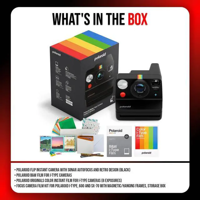 Alt view image 7 of 7 - Flip Instant Camera Bundle (Black) | Sonar Autofocus, Film Kit (4 Items) - Vintage Design, Easy-to-Use for Photography Lovers