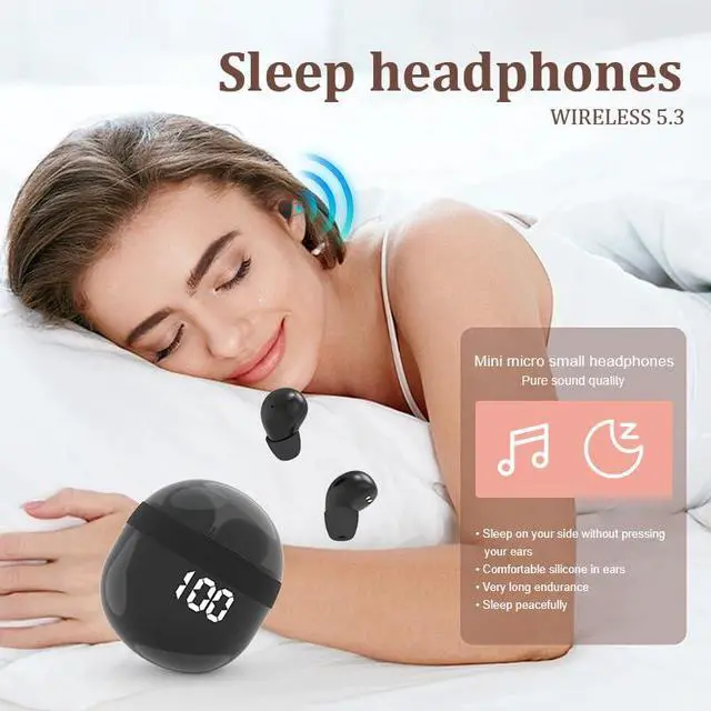 Alt view image 6 of 7 - Invisible Mini Earbuds Wireless Bluetooth, Ultra-Comfort & Lightweight Wireless Mini Sleep Headphones, Unique Tumbler Portable Charging Case, Soft In-Ear Ear Plugs for Sleeping Small Ears Gym (Black)