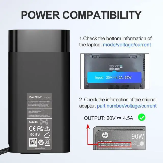 Alt view image 4 of 7 - 90W 65W OmniBook Charger Compatible with HP OmniBook X 7 Flip 16'' 14'' 17.3 inch OmniBook 5 OmniBook 3 Business Laptop, OmniBook X 14, X Flip 14 16, X Flip 2-in-1/Ultra G1i 14 inch Next Gen AI PC
