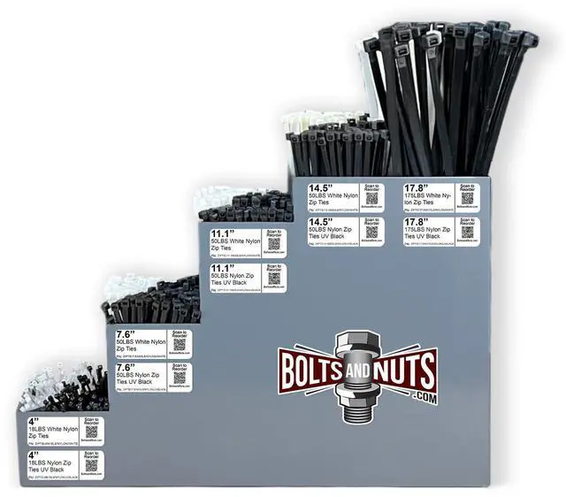 Main image of Nylon Cable Zip Ties UV Resistant Black & White Nylon Assortment Kit - 901 PCS