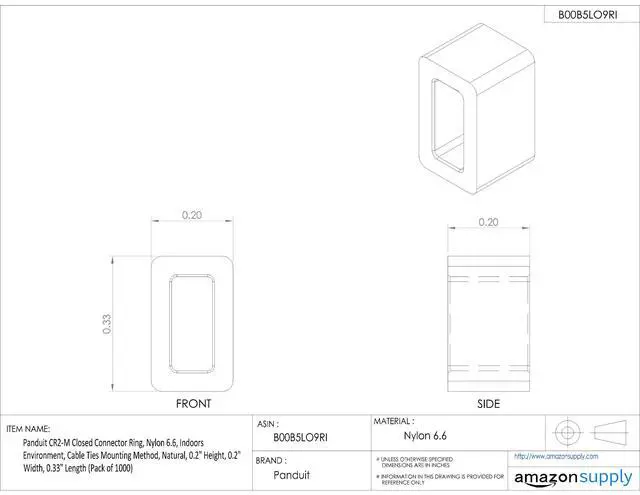 Alt view image 3 of 3 - CR2-M Closed Connector Ring, Nylon 6.6, Indoor Environment, Cable Ties Mounting Method, Natural, 0.2" Height, 0.2" Width, 0.33" Length (Pack of 1,000)
