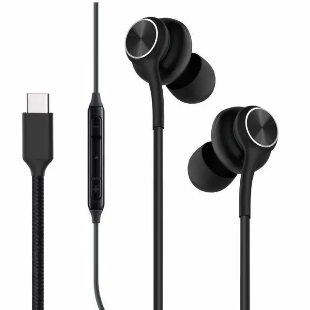 Main image of Earbuds Stereo in-Ear Headphones Three-Year for Galaxy Z Fold6 S24 S23 S22 S21 S20, Note 10, 10+ with Microphone and Volume Remote Type-C Connector-Black