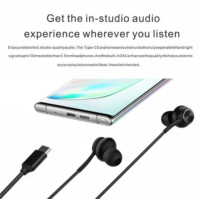 Alt view image 3 of 7 - Earbuds Stereo in-Ear Headphones Three-Year for Galaxy Z Fold6 S24 S23 S22 S21 S20, Note 10, 10+ with Microphone and Volume Remote Type-C Connector-Black