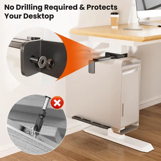 Alt view image 3 of 6 - Under Desk PC Mount, No Drilling-Fits 65×45mm Legs only | Heavy Duty 50 lb Capacity Pc Stand, Computer CPU Holder for Gaming, Office, Home