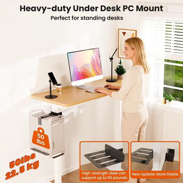 Alt view image 2 of 6 - Under Desk PC Mount, No Drilling-Fits 65×45mm Legs only | Heavy Duty 50 lb Capacity Pc Stand, Computer CPU Holder for Gaming, Office, Home