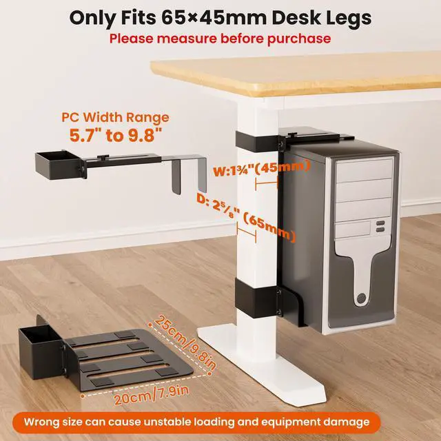 Alt view image 6 of 6 - Under Desk PC Mount, No Drilling-Fits 65×45mm Legs only | Heavy Duty 50 lb Capacity Pc Stand, Computer CPU Holder for Gaming, Office, Home