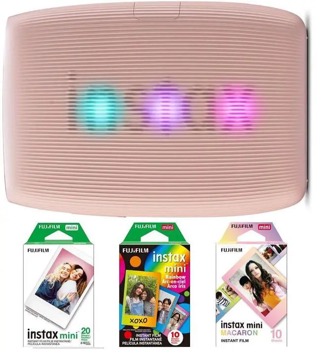 Main image of INSTAX Mini Link 3 Smartphone Printer (Rose Pink) Bundle, Includes: White and Rainbow Film (30 Sheets), Macaron Film (10 Sheets) 4 Items
