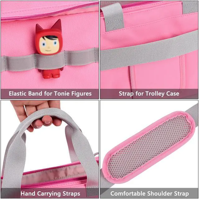 Alt view image 4 of 7 - Pink Storage Bag for Toniebox 1&2 Starter Set, Figures & Accessories | Carrying Bag for Toniebox 2, multi-compartment layout, adjustable shoulder strap, double zippers, lightweight portable design