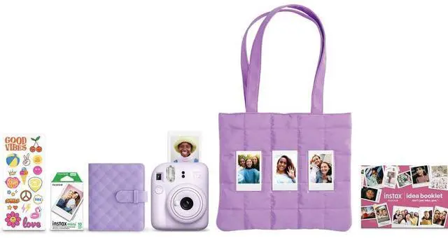 Alt view image 2 of 4 - instax mini 12 Instant Film Camera Holiday Bundle (Lilac Purple) with 4 x Instax Mini Instant Film - Foil Pack, Self Adhesive Cloth, and Ansmann X-Power AA 4-Pack Battery