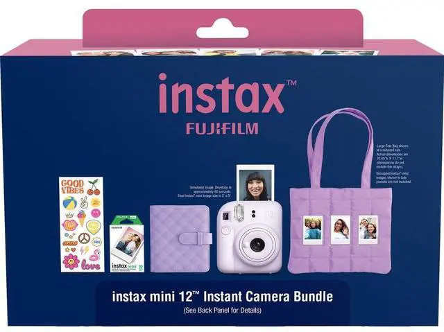 Alt view image 3 of 4 - instax mini 12 Instant Film Camera Holiday Bundle (Lilac Purple) with 4 x Instax Mini Instant Film - Foil Pack, Self Adhesive Cloth, and Ansmann X-Power AA 4-Pack Battery