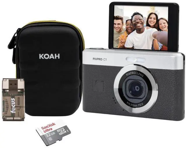Main image of PIXPRO C1 Friendly Zoom 13MP 1080p Digital Camera (Black) Bundle | MicroSDHC Card, Case, (4 items)
