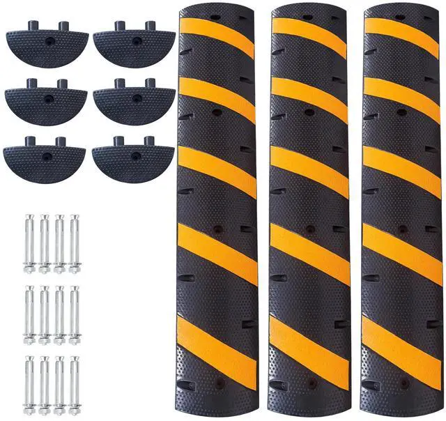 Main image of 3 Pack 6FT Speed Bumps for Road, Heavy Duty 25,000 Lbs Capacity Traffic Rubber Speed Humps with 2 Channel Floor Cord Cover for Asphalt Concrete Gravel Cable Protector Ramp