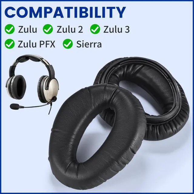 Alt view image 2 of 7 - Replacement Ear Pads for Lightspeed Zulu, Zulu2, Zulu3, Zulu PFX, Sierra Aviation Headsets - Earpads Cushions Featuring Softer Protein Leather Noise-Isolating Foam (Protein Leather - Black)