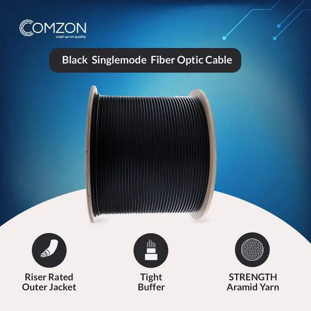 Alt view image 5 of 7 - 6 Strand Fiber Optic Cable Spool Singlemode(OS2), Black, 1000ft | 9/125, Indoor/Outdoor, Riser Rated, G652.D, Aramid Yarn, TIA&GR-409-CORE