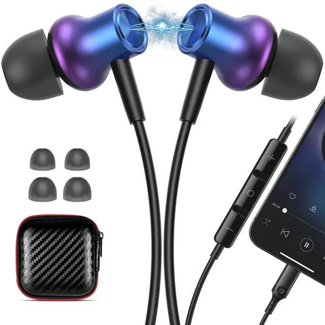 Main image of MFi-Certified Wired Headphones for Apple iPhone 14 13 Pro XR Purple | Lighting Earbuds for iPhone 12 Pro 11 XS Max XS SE 7 8 Plus Earphones Built-in Microphone Volume Control Magnetic Headsets