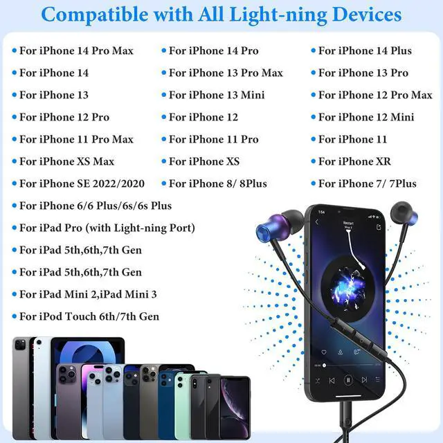 Alt view image 2 of 7 - MFi-Certified Wired Headphones for Apple iPhone 14 13 Pro XR Purple | Lighting Earbuds for iPhone 12 Pro 11 XS Max XS SE 7 8 Plus Earphones Built-in Microphone Volume Control Magnetic Headsets