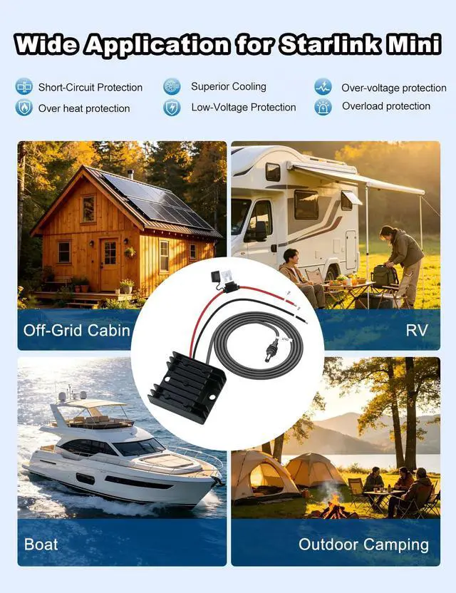 Alt view image 7 of 7 - Starlink Mini 12V Power Supply, 30V 3.5A Step Up, Waterproof for RV Marine | 9-28V DC boost to 105W,IP68 sealed, male plug,Off-grid, truck & outdoor ready