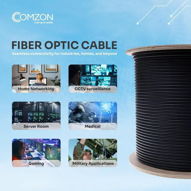 Alt view image 7 of 7 - 6 Strand Fiber Optic Cable Spool Singlemode(OS2), Black, 1000ft | 9/125, Indoor/Outdoor, Riser Rated, G652.D, Aramid Yarn, TIA&GR-409-CORE