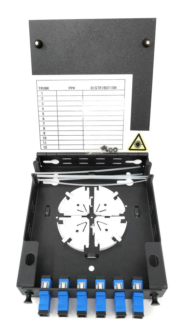 Alt view image 4 of 5 - Wall Mount Fiber Enclosure with Spool and Loaded 6 Port SC-UPC Singlemode Simplex LGX Panel