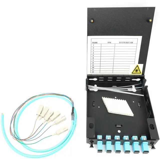 Main image of 6 Port Wall Mount Fiber Enclosure with Splicing Module Multimode OM3 Simplex SC-UPC Kit (Includes a 1 Meter 6 Strand SC-UPC OM3 Pigtail and 6 Port SC-UPC Simplex LGX Loaded Panel)