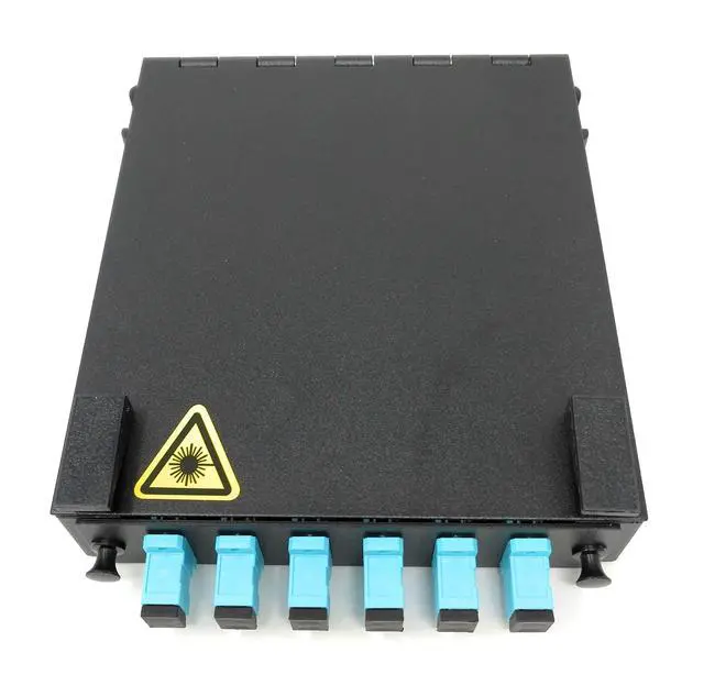 Alt view image 2 of 5 - 6 Port Wall Mount Fiber Enclosure with Splicing Module Multimode OM3 Simplex SC-UPC Kit (Includes a 1 Meter 6 Strand SC-UPC OM3 Pigtail and 6 Port SC-UPC Simplex LGX Loaded Panel)