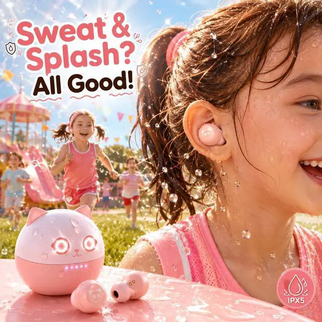 Alt view image 4 of 7 - Kids Earbuds, Wireless Earbuds for Kids 8-12, 85dB Volume Limited, Cute Animal Earbuds, Touch Control, 40H Playtime, Waterproof Kids Headphones with Noise Cancelling for Boys & Girls
