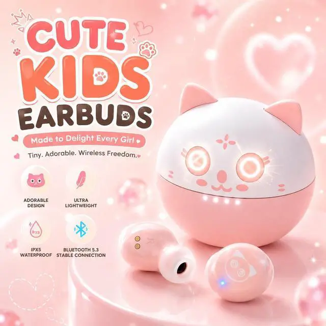 Alt view image 2 of 7 - Kids Earbuds, Wireless Earbuds for Kids 8-12, 85dB Volume Limited, Cute Animal Earbuds, Touch Control, 40H Playtime, Waterproof Kids Headphones with Noise Cancelling for Boys & Girls