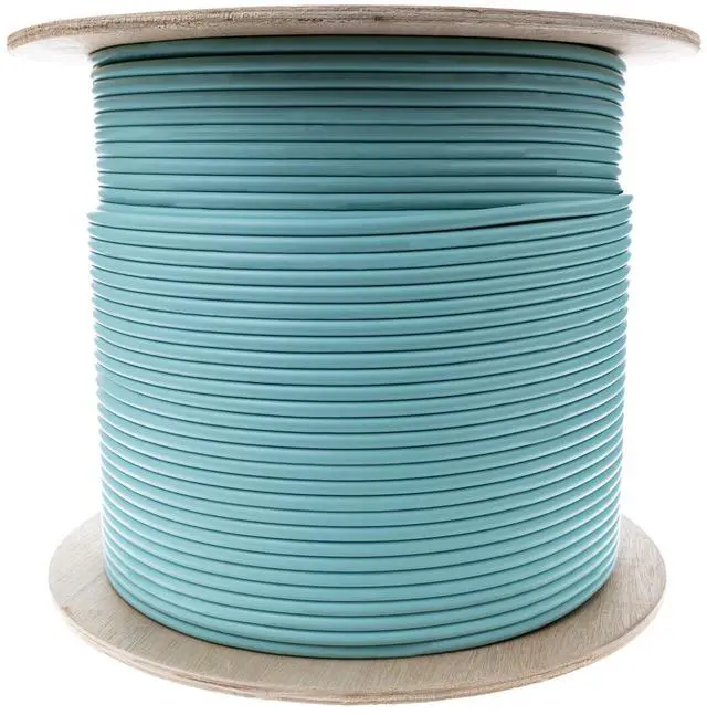 Main image of 6 Strand Fiber Optic Cable, Multimode, Aqua, 500ft Spool | Steel Armored Indoor; OM3 50/125 micron, 10Gbit, Riser rated, Corning Fiber
