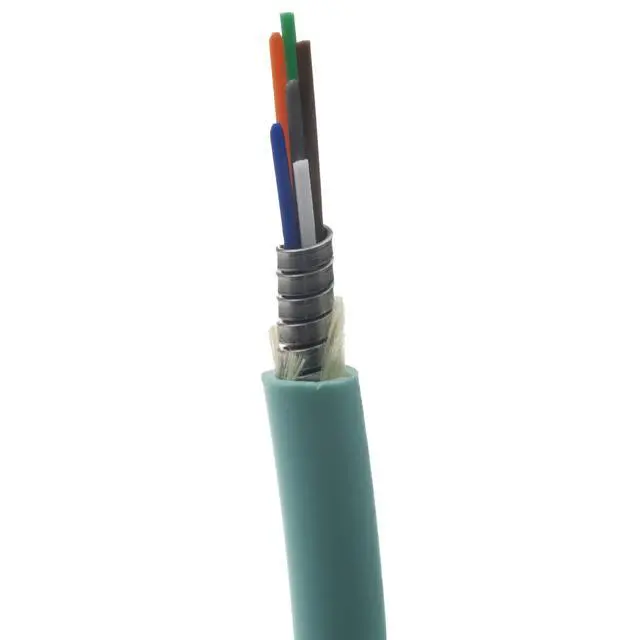 Alt view image 2 of 7 - 6 Strand Fiber Optic Cable, Multimode, Aqua, 500ft Spool | Steel Armored Indoor; OM3 50/125 micron, 10Gbit, Riser rated, Corning Fiber