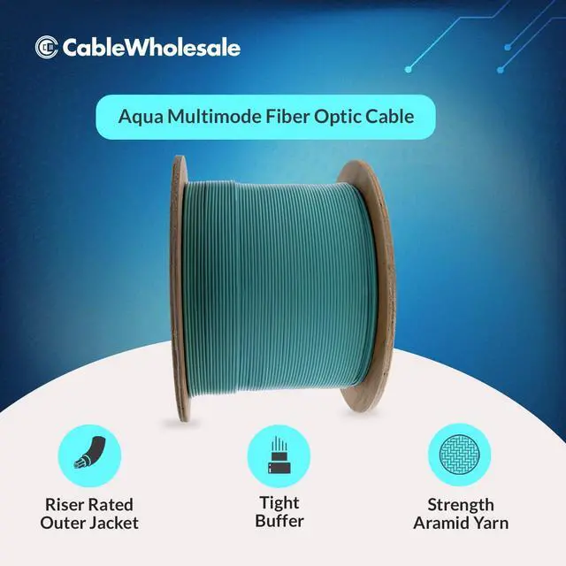 Alt view image 6 of 7 - 6 Strand Fiber Optic Cable, Multimode, Aqua, 500ft Spool | Steel Armored Indoor; OM3 50/125 micron, 10Gbit, Riser rated, Corning Fiber