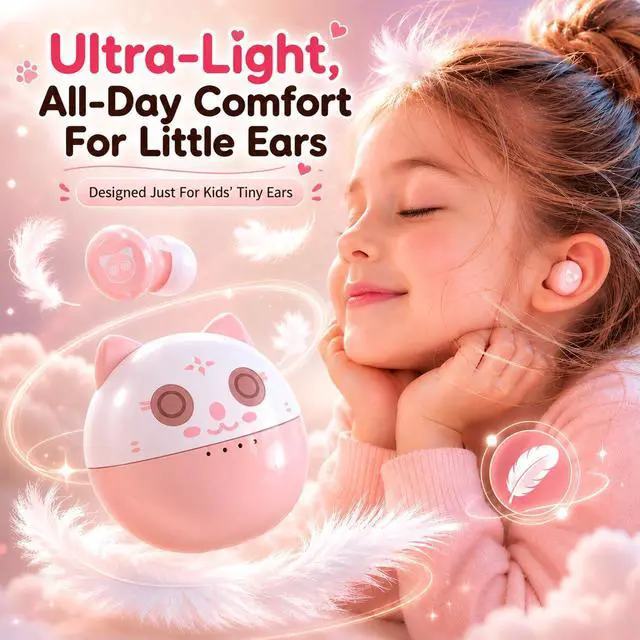 Alt view image 5 of 7 - Kids Earbuds, Wireless Earbuds for Kids 8-12, 85dB Volume Limited, Cute Animal Earbuds, Touch Control, 40H Playtime, Waterproof Kids Headphones with Noise Cancelling for Boys & Girls