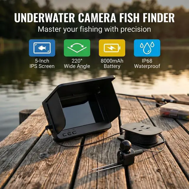 Alt view image 2 of 7 - Fish Finder Underwater 5-Inch IPS Screen Fishing Camera | 1500nit Brightness Long Battery Life 8000mAh USB Charging - IP68 Waterproof 98ft Cable for Ice Fishing Anglers