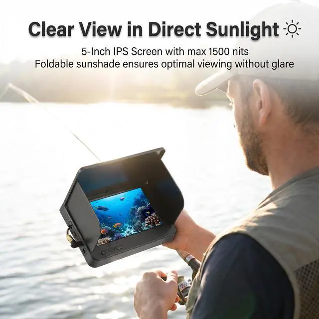 Alt view image 3 of 7 - Fish Finder Underwater 5-Inch IPS Screen Fishing Camera | 1500nit Brightness Long Battery Life 8000mAh USB Charging - IP68 Waterproof 98ft Cable for Ice Fishing Anglers