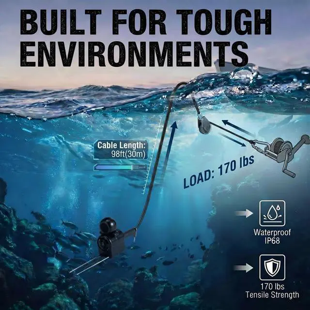 Alt view image 5 of 7 - Fish Finder Underwater 5-Inch IPS Screen Fishing Camera | 1500nit Brightness Long Battery Life 8000mAh USB Charging - IP68 Waterproof 98ft Cable for Ice Fishing Anglers
