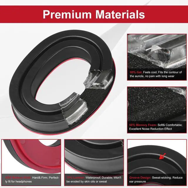 Alt view image 2 of 7 - Gel Ear Pads Compatible with 3M WorkTunes(90543, 90544, 90542, 90541), Replacement Ear Cushion for 3M Peltor X1A-X5A Headsets - with Red Bottom Shell