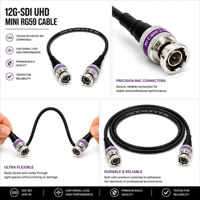 Alt view image 6 of 7 - 12G-SDI BNC to BNC Cable, 4855R,150ft, Black | Premium Mini RG59, 75 Ohm, Supports SD, HD, 3G, 6G & 12G-SDI