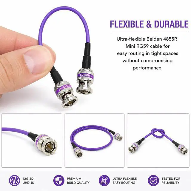Alt view image 3 of 7 - 12G-SDI BNC to BNC Cable, 4855R,100ft, Violet | Premium Mini RG59, 75 Ohm, Supports SD, HD, 3G, 6G & 12G-SDI