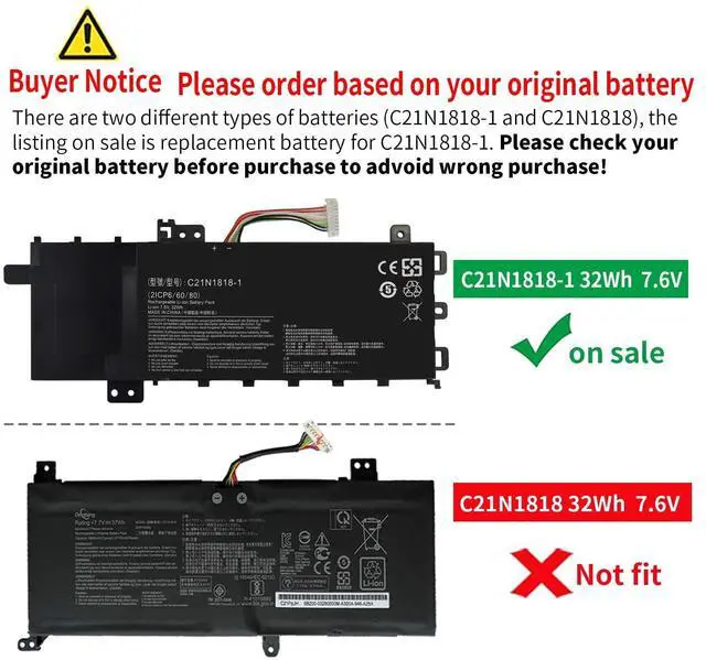 Alt view image 3 of 7 - C21N1818-1 Laptop Battery for ASUS VivoBook 15 F512DA F512JA F512JA-AS34 F512FA F512FB F512FJ F512FL F512UA X512DA X512FA X512JA X512UA X512FB X512FJ X512FL X512JF X512JP R564JA S512FA S512FB