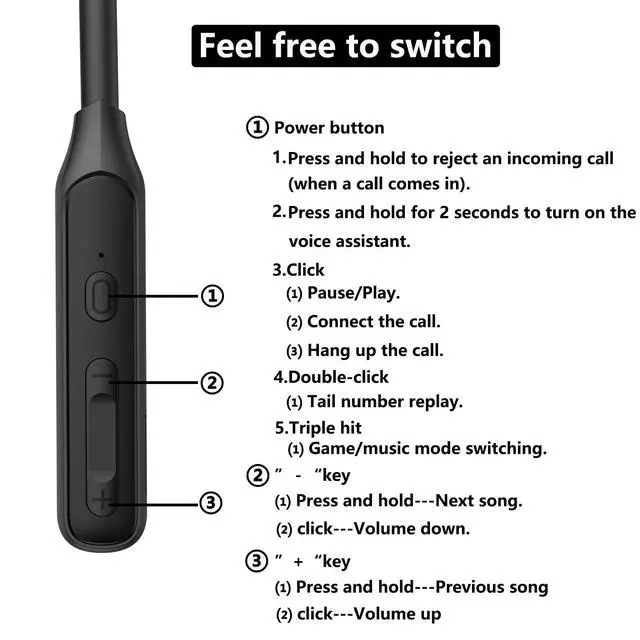 Alt view image 3 of 7 - Neck Headphones Wireless BluetoothV5.2 with Microphone Neckband Bluetooth Headphones35 Hours of Playtime in-Ear Neckband Earbuds no Power Button IPX7 Sweat-Resistant deep bass (Y8H)