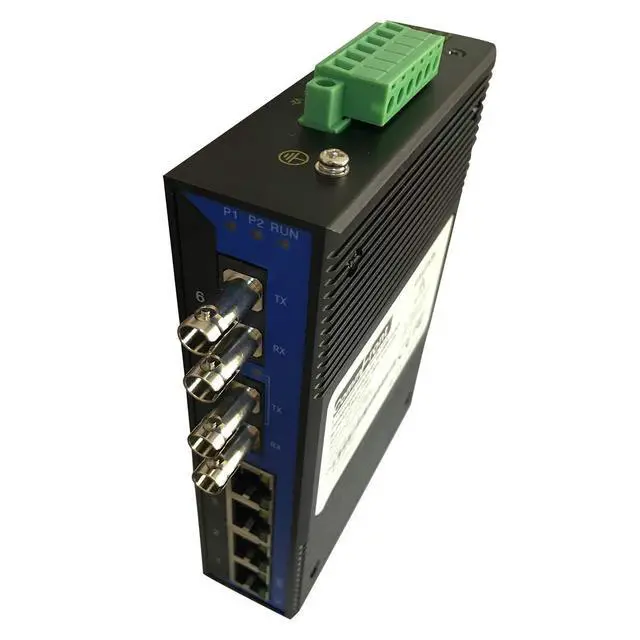 Alt view image 2 of 2 - Industrial 6-Port Unmanaged Ethernet Switch/Daisy-Chain and Star Fiber Optic Converter, Single-Mode, ST Connectors