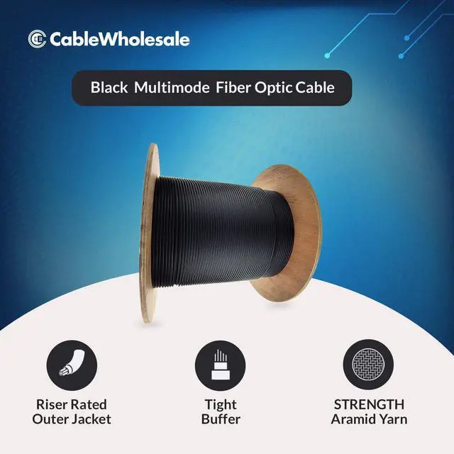 Alt view image 4 of 7 - 1000ft Black 6-Strand Fiber Indoor/Outdoor Multimode 62.5/125 OM1 Cable, Riser Rated, Water-Blocking GR-409-CORE Fiber Optic Cable